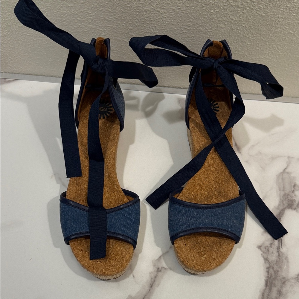 UGG Navy Espadrille Sandals with Ankle Tie
